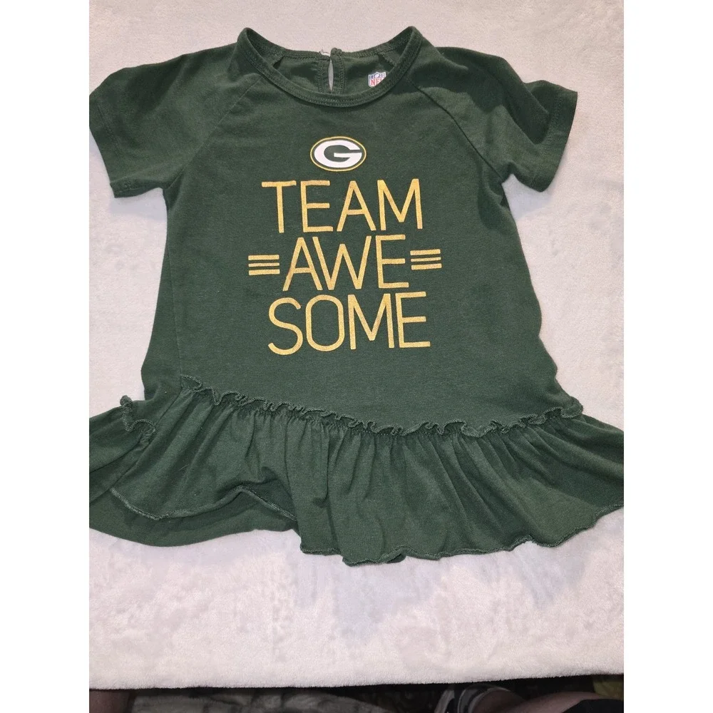 Green Bay Packers Girl's Size 3 Months Cheer Shirt NFL Green‎ and Yellow